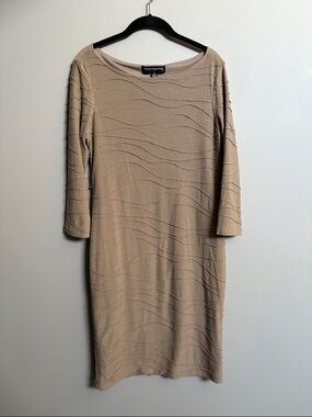 Sharagano Beige Taupe Wave-Texture Midi Dress